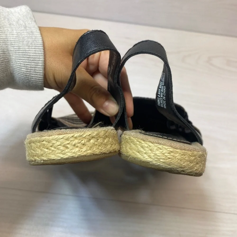 b.o.c. Womens 9 Espadrille Sandals Striped Black Fabric Jute Slingback Flats